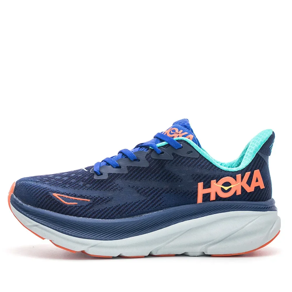 HOKA ONE ONE Clifton 9 Women and Men Blue Pink Fabric Non-slip Wear-resistant Low-top Running Shoes 1127896-BBCRM