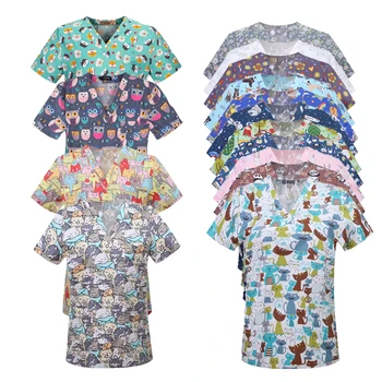 의료 블라우스 고품질 수술 가운 의사 소아 간호사 간호 스크럽 만화 인쇄 수의학 유니폼 치과 스크럽