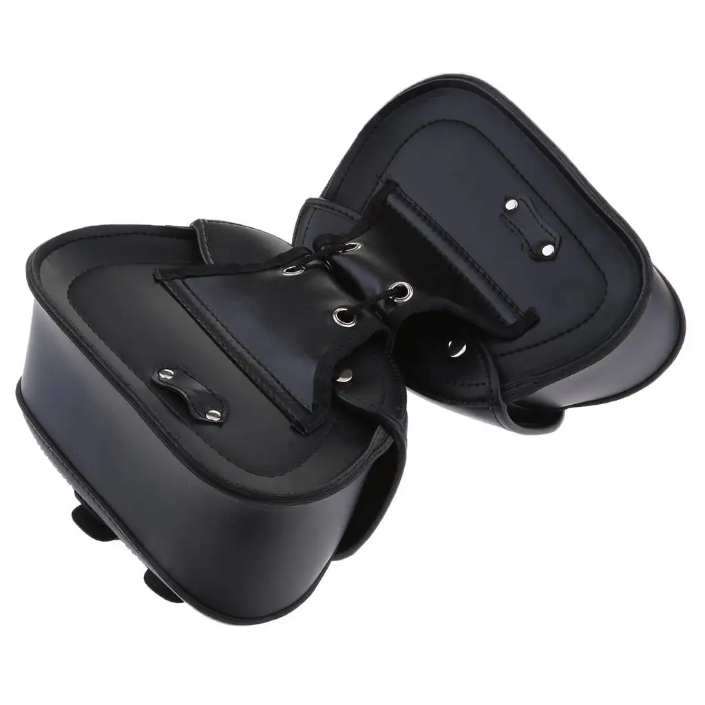 Motorcycle Saddle Bags Two Black Leather Panniers PU Leather