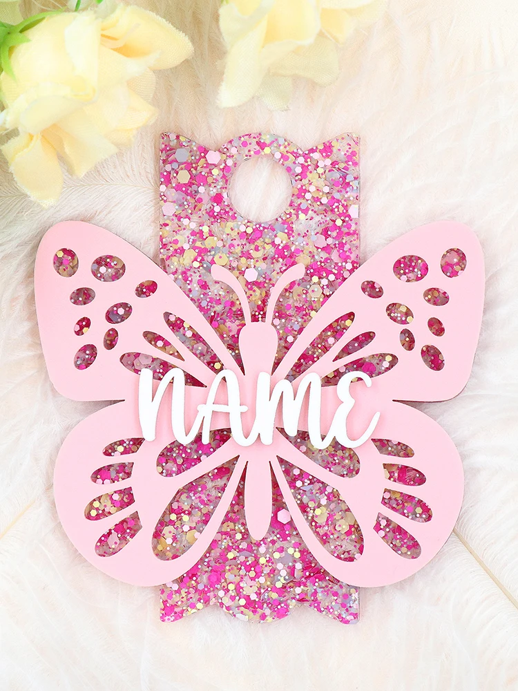 Personalzied Butterfly Nameplate For 40oz Acrylic Stanley Tumbler Topper Custom Name Glitter Lid Toppers Cup Accessories Tag