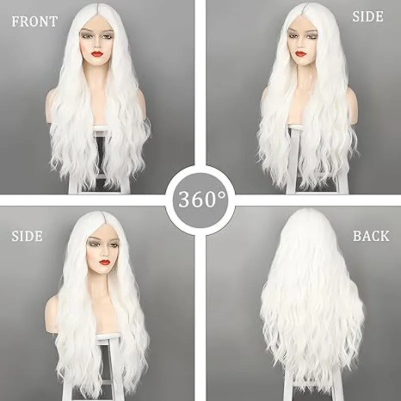 New White Medium Long Curly Hair Water Ripple Wig European and American Women Hand-woven Small Front Lace Wig Headgear