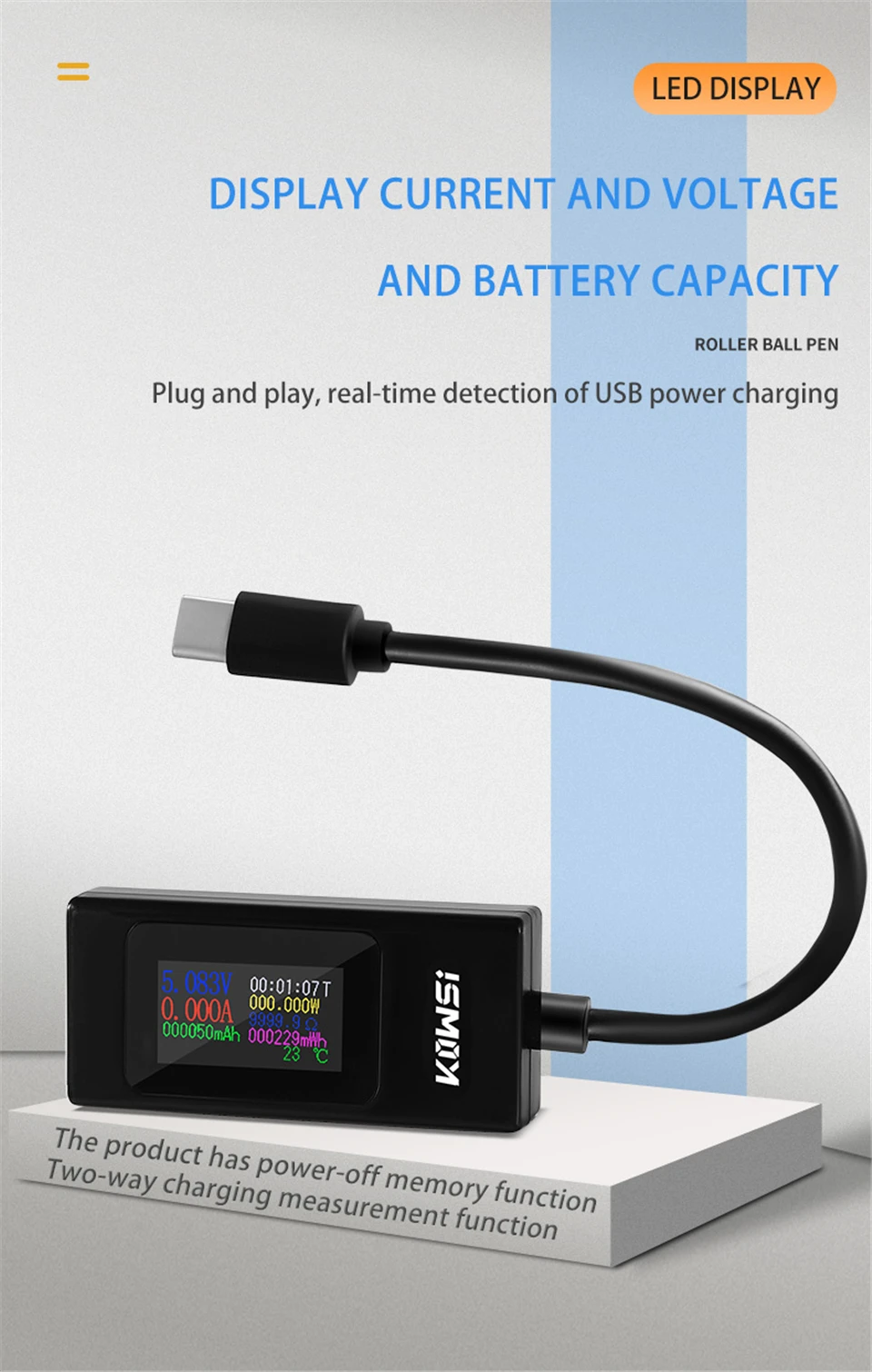 Typ-C Tester 4-30V 6,5A Spannungs- und Strommessgerät Farbbildschirm Zwei-Wege-Test Amperemeter Anzeige Powerbank-Ladegerät-Detektor – Detail 10
