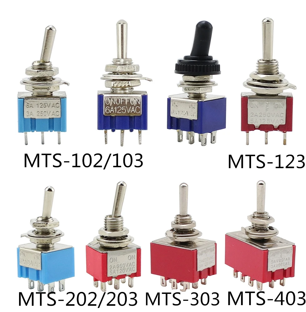 6A 125VAC Mini 6mm Toggle Switch MTS 102 103 202 203 302 303 402 403 on off SPDT DPDT on off on 3PDT Switch with Waterproof Cap