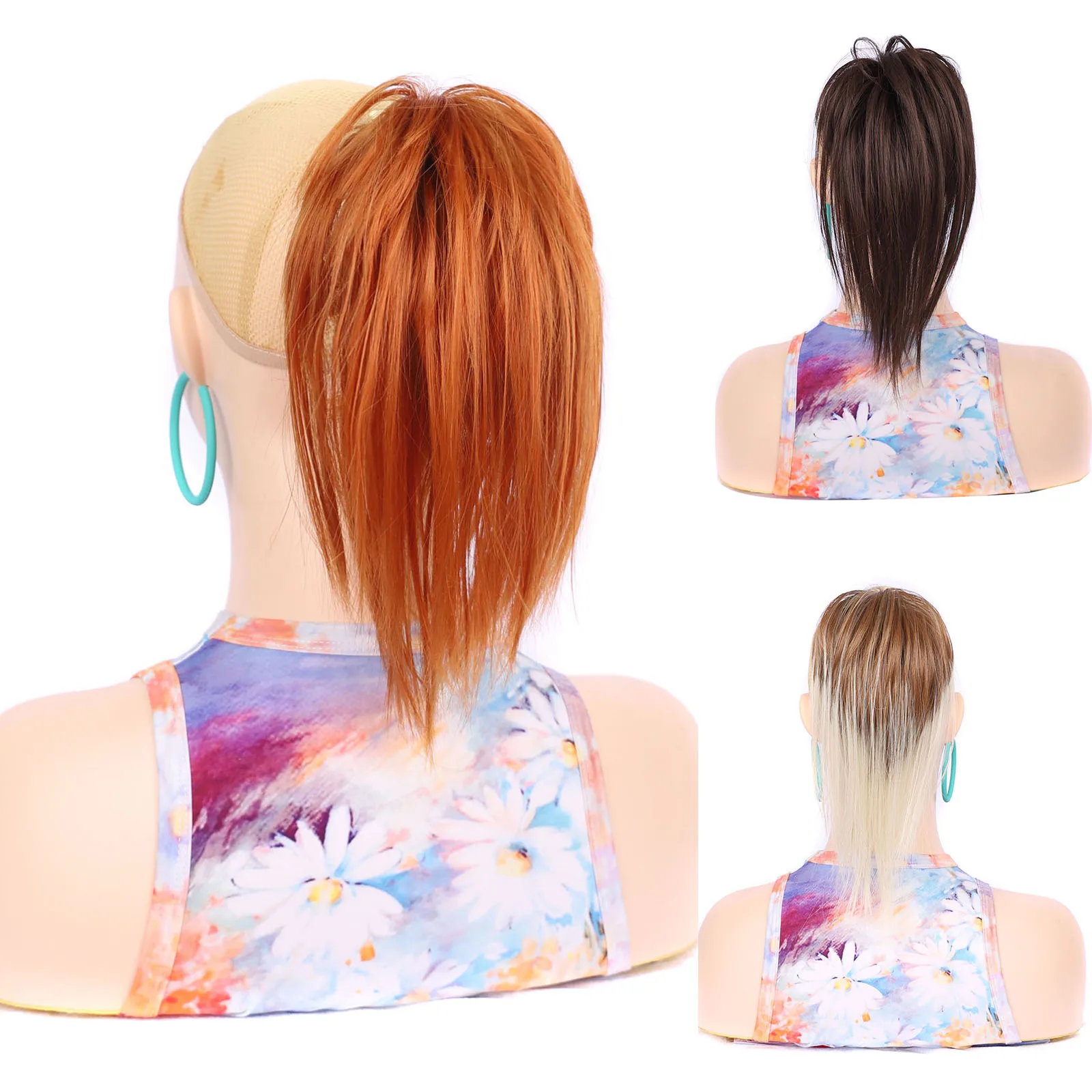 

Synthetic Claw Clip In High Ponytail Straight Short Hair Extension Brown Blonde Ombre Natural Look Ponytails for Women