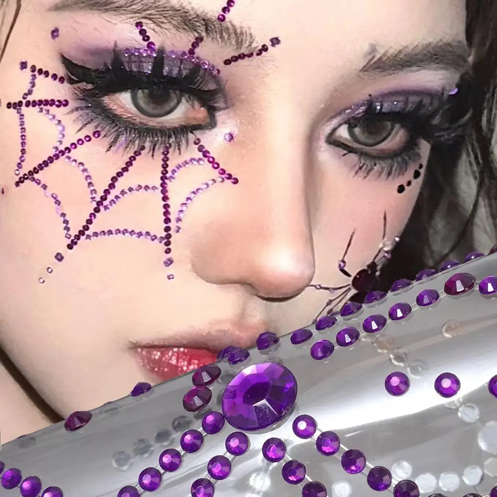 Red Black Spider Face Makeup Jewels Acrylic Temporary Tattoo Self Adhesive Eyes Gems Stickers DIY Body Art Rhinestone Decoration