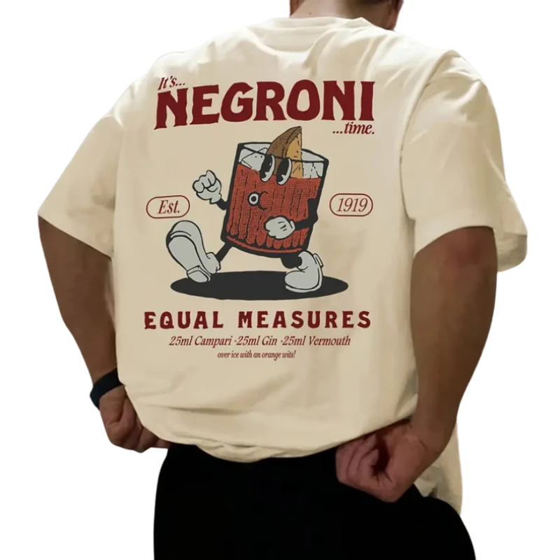 Negroni Cocktail Vintage T-Shirt Men Women Drink Recipe Print Oversized Casual Streetwear Bartender Short Sleeve Tee Tops