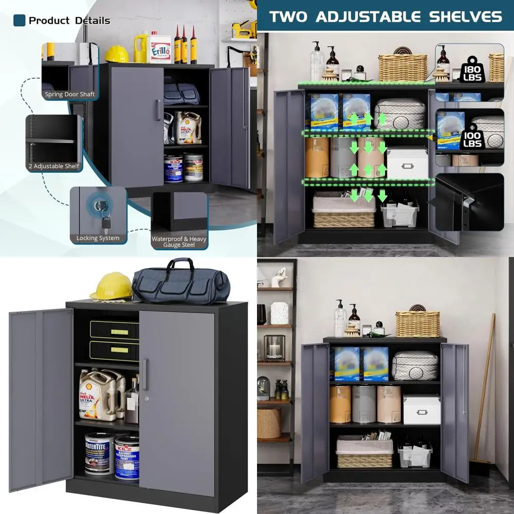 

Double Door Steel Storage Cabinet with Lock and Shelves for Garage, Kitchen, Home Office, and Classroom