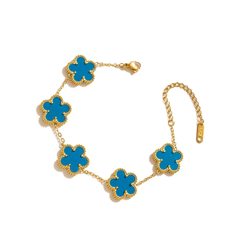 1Pc Trendy Five Leaf Flower Bracelet Copper Zircon For Woman On Party Wedding Fashion Cute Style With Colorful Adjustable Chain image 5