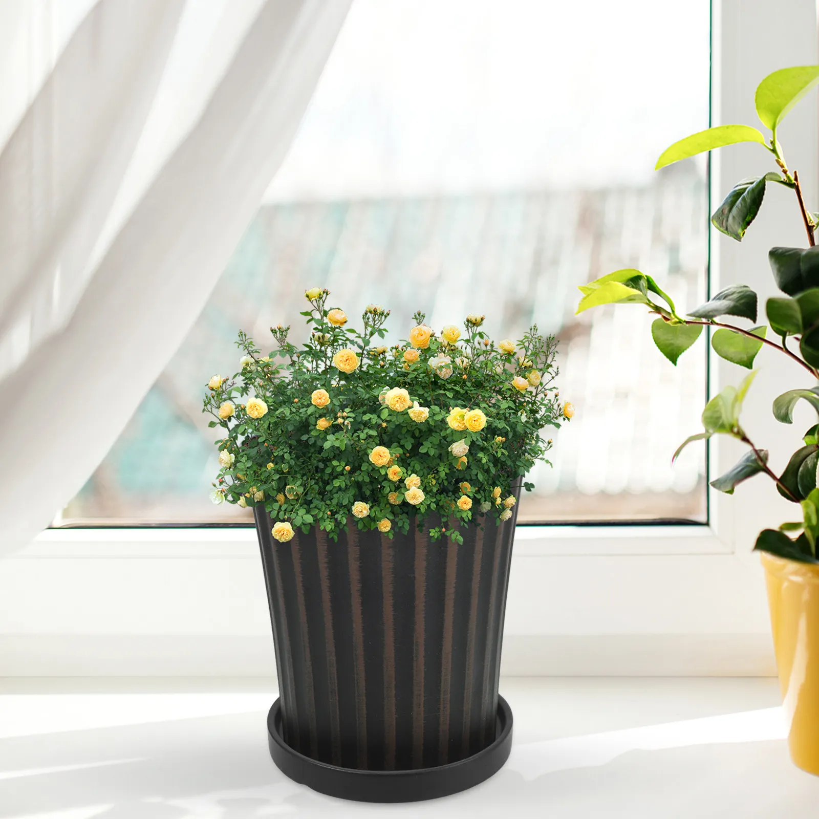 2Pcs Ceramic Flower Pot Saucer Plant Tray Indoor Outdoor Drainage Tray Drip Catcher for Potted Plants Bonsai Fish Tank Planter
