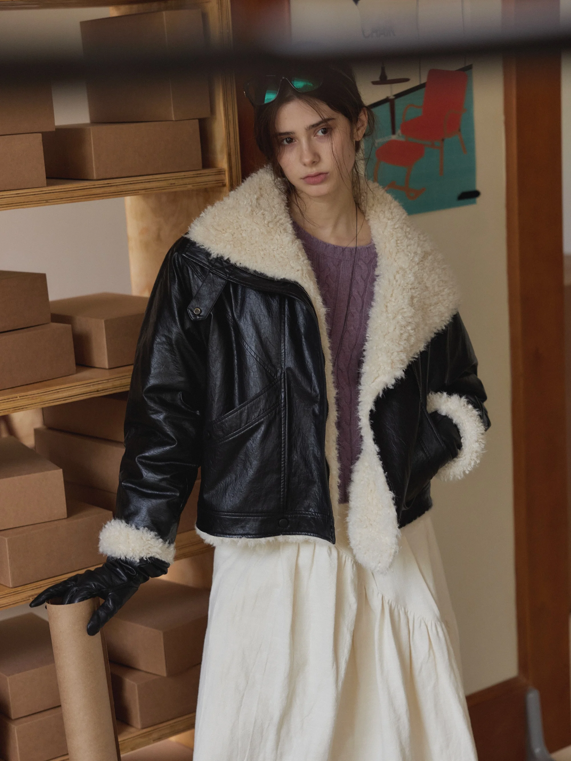 

Modern Thiened Bla Fur Coat Collar down Jaet Eco-friendly High Collar Zipper Closure Long Sve Women's Outerwear