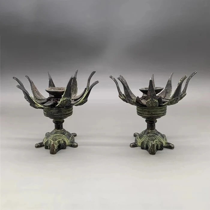 Antique Bronze Pure Copper Nepalese Candlestick longevity Turtle Lotus Flower Candle Holder