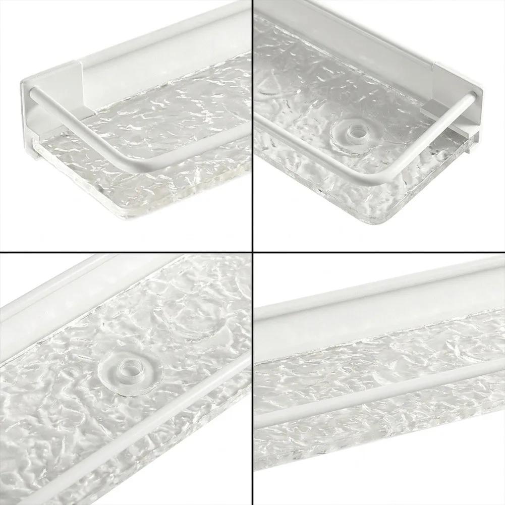 Bathroom Cosmetics Shelf with Stainless Steel Railing - 30 cm Tempered Glass Floating Tray No Drilling Space Efficient Design