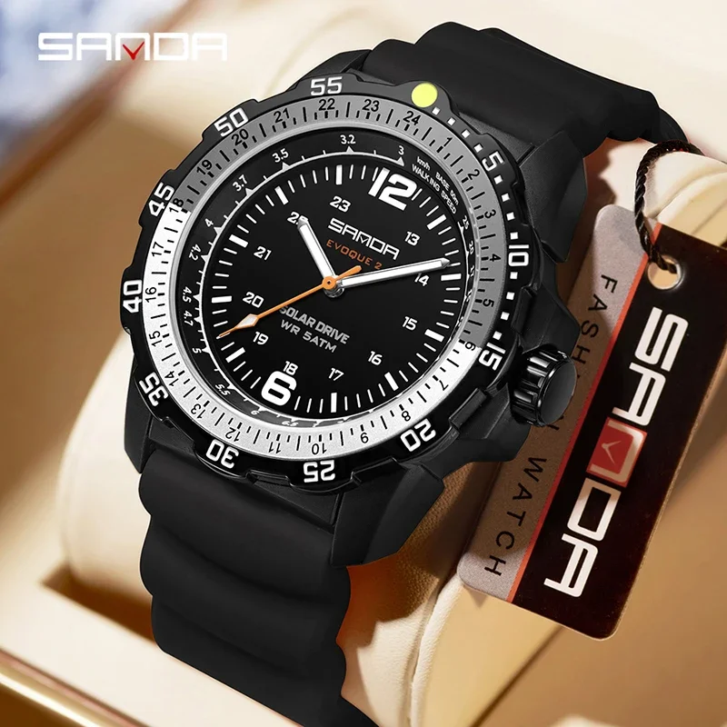 SANDA Luxury New Men's Solar-powered Watch Quartz Luminous Hands 50 M Waterproof Sport Wristwatch Lnnovative Design Man's Watch