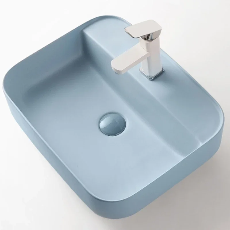 

Blue table Nordic simple rectangular hand wash bathroom balcony mini ceramic face single basin