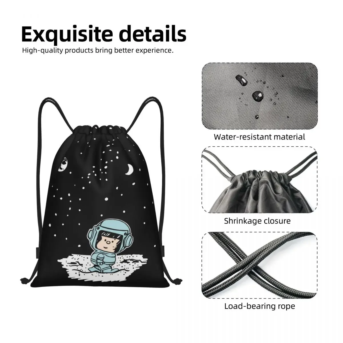 Mochila con cordón Mafalda de astronauta espacial para hombres y mujeres, bolsa de gimnasio deportiva, cómics de Quino, Sackpack de entrenamiento de dibujos animados