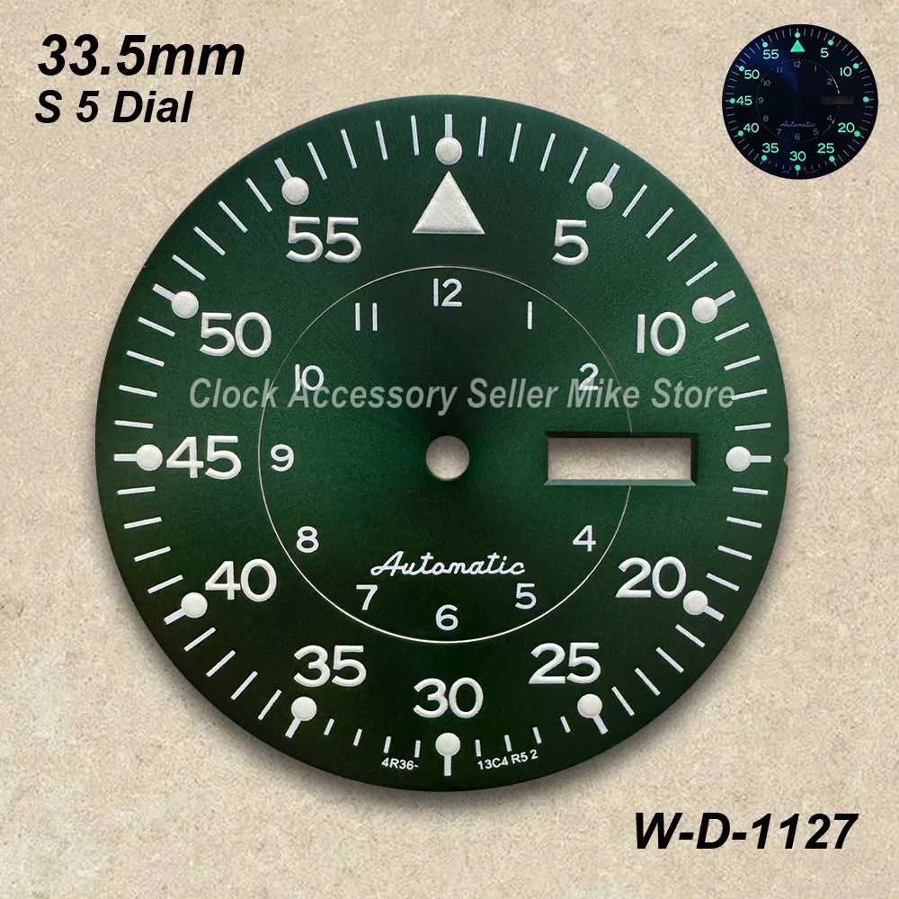 33.5mm Sunray S 5 Dial Fit NH36/4R36 Movement Green Luminous High Quality Watch Modification Accessories