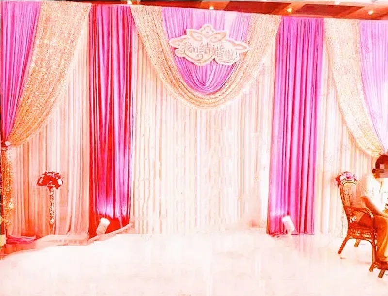 

10X10/10x20FT Purple Swag and Drape With Sequins Wedding Backdrop Ice Silk Party Curtain White Drapery Stage Background Panels
