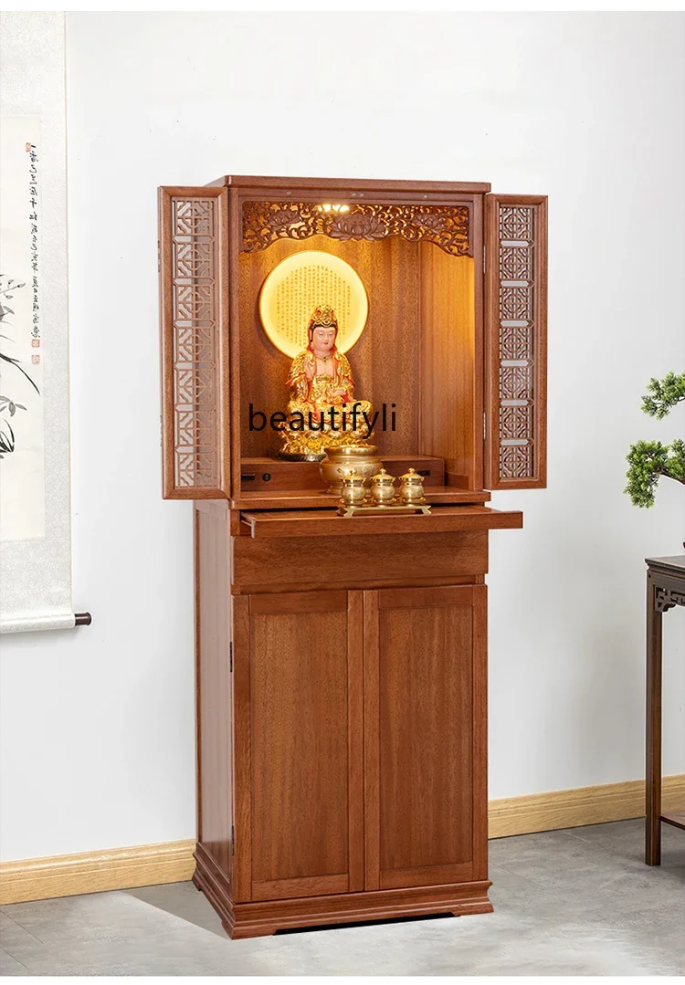 Buddhist shrine offering table Buddhist shrine New Chinese vertical cabinet Solid wood light luxury shrine Buddhist