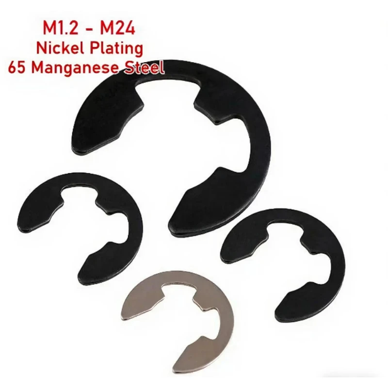 1-200pcs  Black/Nickel Plated Shaft External Retaining Ring E Clip Snap Circlip Washer 1.2/1.5/2/2.5/3/3.5/4/4.5/5/6/7/8/9~24mm