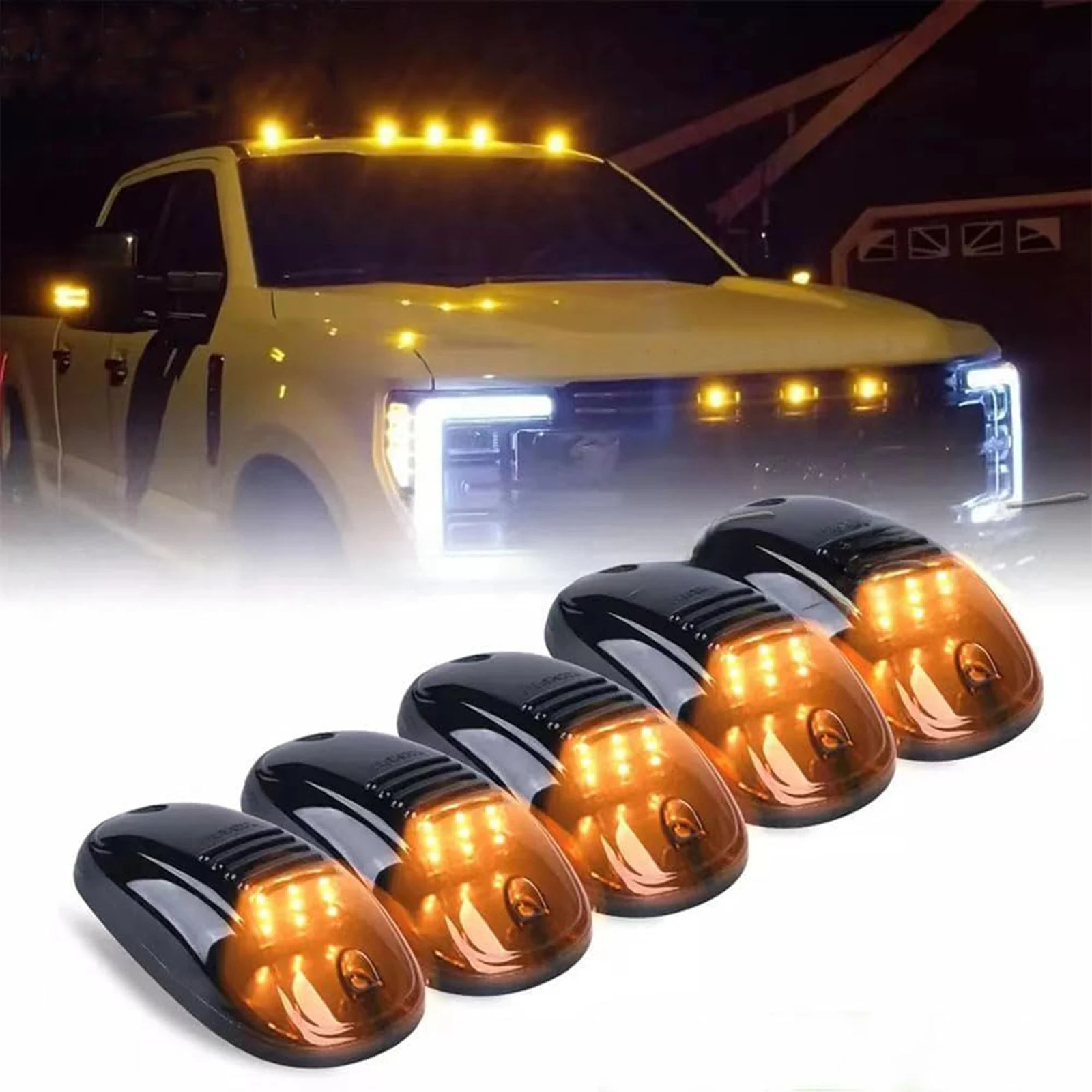 5pcs Car Roof Top Cab Light with Motion Sensor 16 LEDs Roof Cab Marker Lights Vibration Activated Waterproof for Trucks