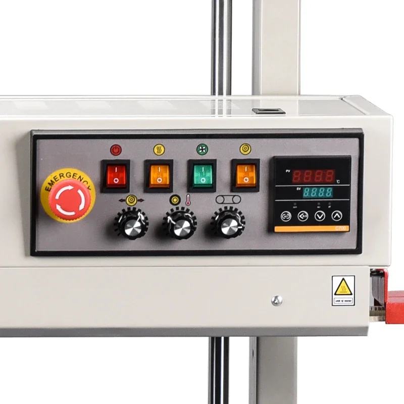 

Brand New FR-1200V Continuous Vertical Band Heat Large Bag Sealing Machine with Ink Roller Coding