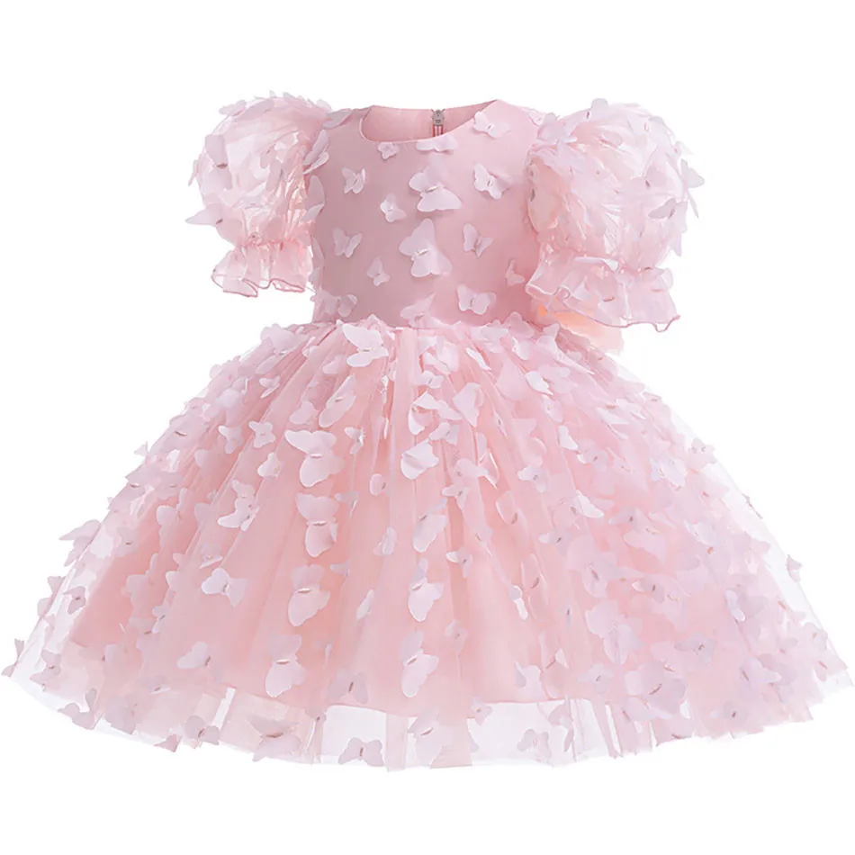 Charming Girls 3D Butterfly Dress for Stage Performances Puffy Sleeves Tulle Dress Princess-Like Elegance Girls Party Dresses