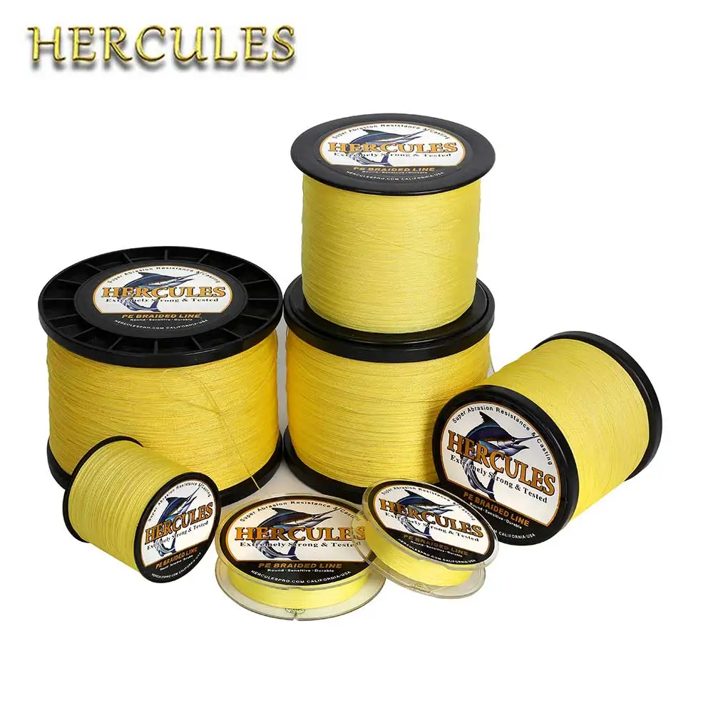 Hercules-sedal de pesca trenzado de 4 hebras, línea de PE multifilamento superfuerte X4, 100M-2000M, para carpa, color amarillo