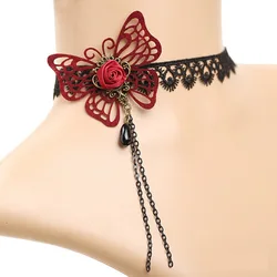 2024 fashion Gothic Victorian Crystal Tassel Tattoo Choker Necklace Black Lace Choker Collar Vintage Women Wedding Jewelry