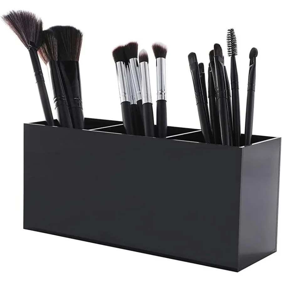 Boîte de rangement de bureau à trois grilles, noir et blanc, 1 paquet, pour pinceaux de maquillage pour filles, rouge à lèvres, crayons à sourcils, présentoir idéal pour