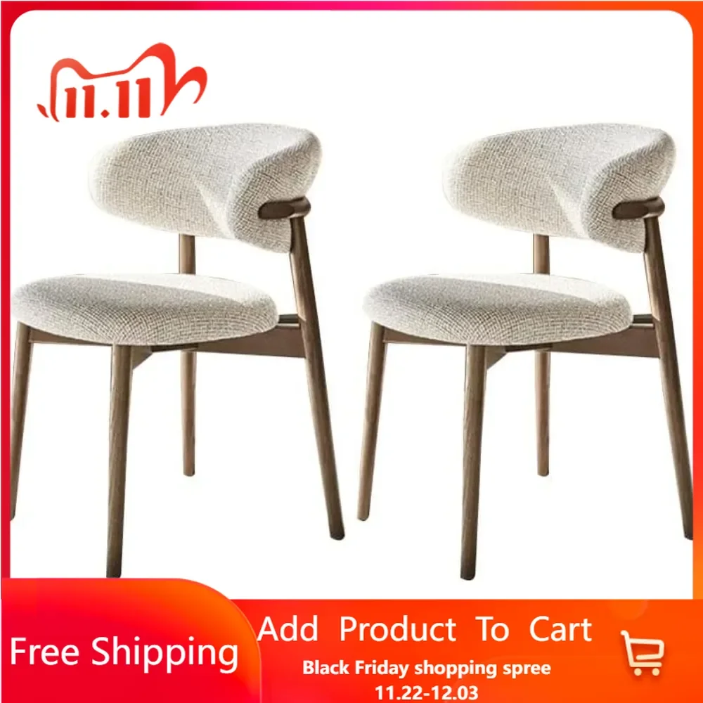 Set of 2 Mid Century Modern Walnut Dining Chairs, Wood Arm Fabric Kitchen Cafe Living Room Decor Furniture