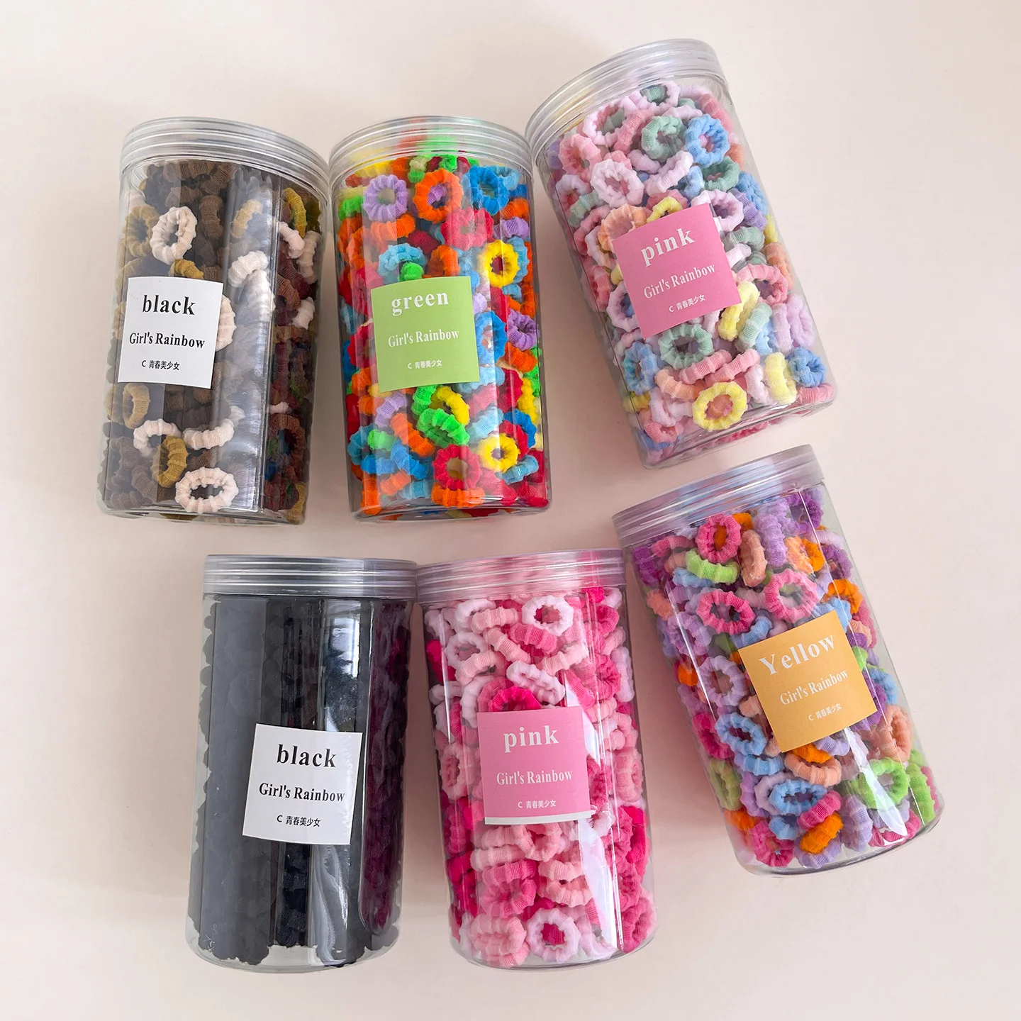 200 Pcs Jar Pack Colorful Cartoon Hair Elastics Hair Accessories