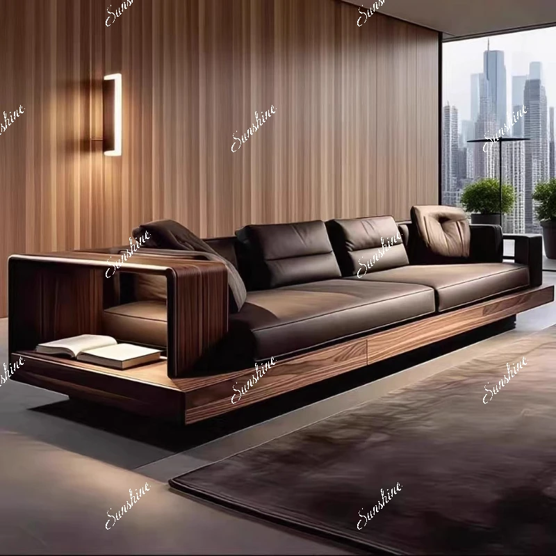 Modern light luxury high-end villa clubhouse straight row sofa