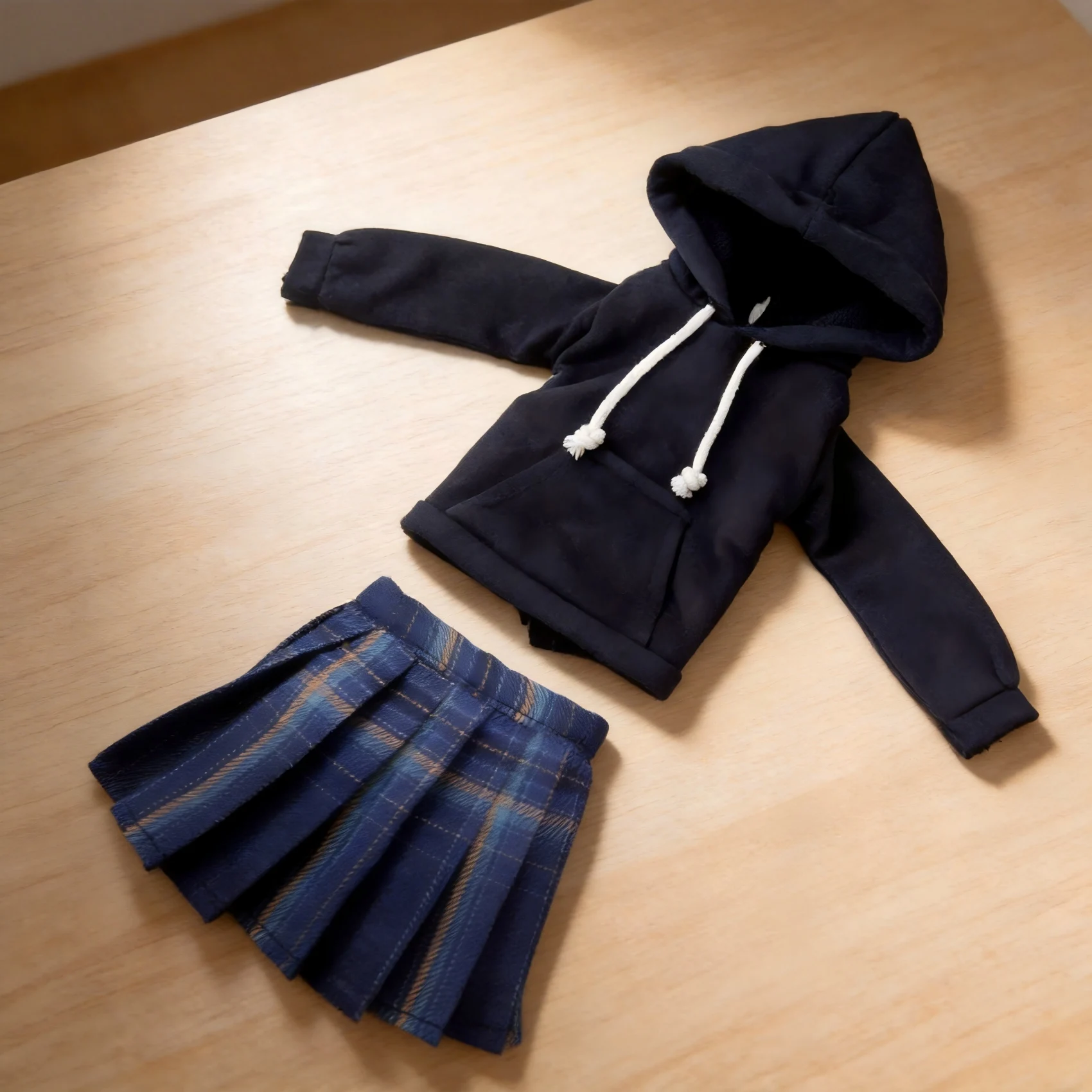 

Edgy Preppy Style 1/3 BJD Outfit Set for 60cm Doll Black Hoodie Plaid Pleated Skirt Complete Casual Goth Academia Look