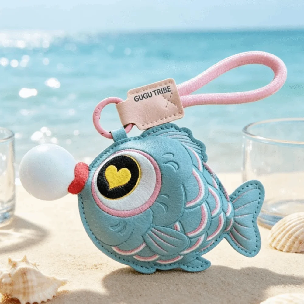 PU Bubble Blowing Fish Keychain Imitation Leather Creative Design Reduce Pressure Keyring New Macaron Color Fish Keyring
