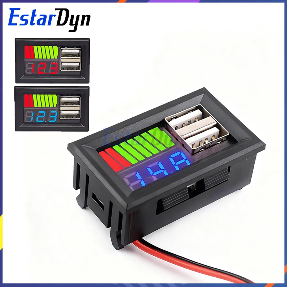 12V Digital LED Voltmeter Dual USB Charger Car Motorcycle Battery Tester Voltage Monitor Phone Fast Charging 2.1A Output