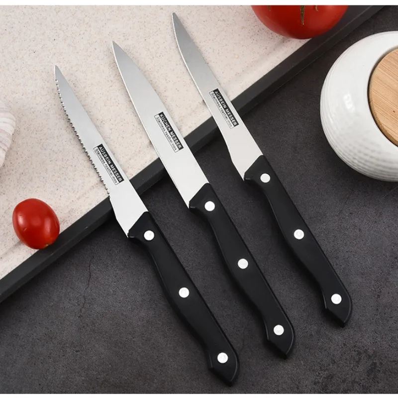 Steak Knives Set Cutlery Set 6 Pcs Full Tang Stainless Steel Sharp Serrated Dinner Knives Set Dishwasher Safe for Meat Bread