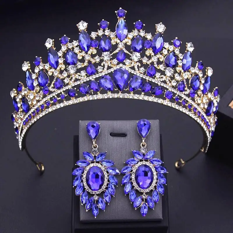 Red Crystal Tiara Sets Women Bridal For Wedding Birthday Party Princess Queen Tiaras And Sliver Hair Jewelry Bride Crown Set