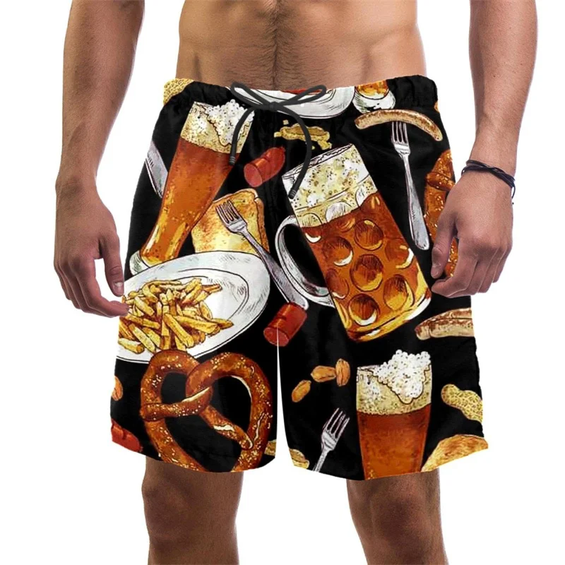 Beer Pattern Beach Shorts For Men Hawaiian Summer Holiday Casual Shorts Street 3d Printed Beer Festival Surfing Board Shorts
