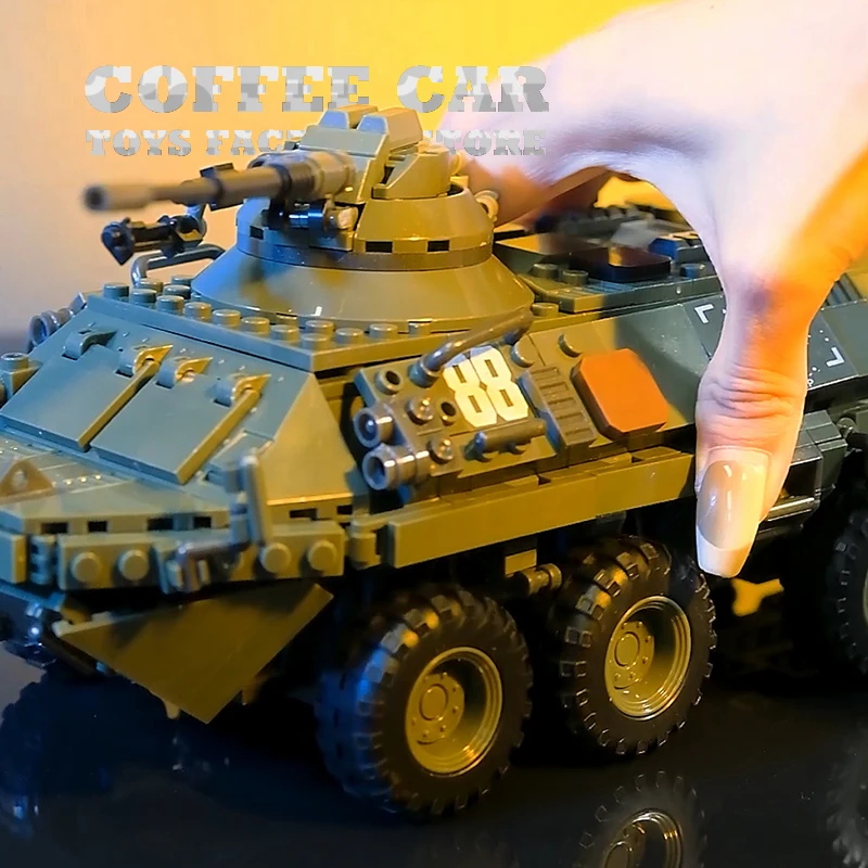 Military Stryker Armored Cars MOC Building Blocks Main Battle Tank Bricks Model Soldier Vehicle Children Toys Adult Boys Gifts