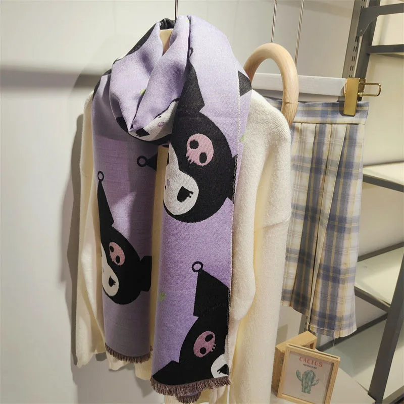 Kawaii Sanrio Scarf Kuromi Cinnamoroll mymelody Cute Anime Soft Warm Windproof Knitted Scarf Autumn Winter Girl Birthday Gifts