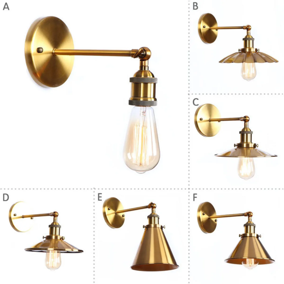 Nordic Gold Wall Sconce Industrial LED Wall Lamp Vintage Light Loft E27 Bulb Iron Retro Home Deco Lighting Fixtures Luminaria
