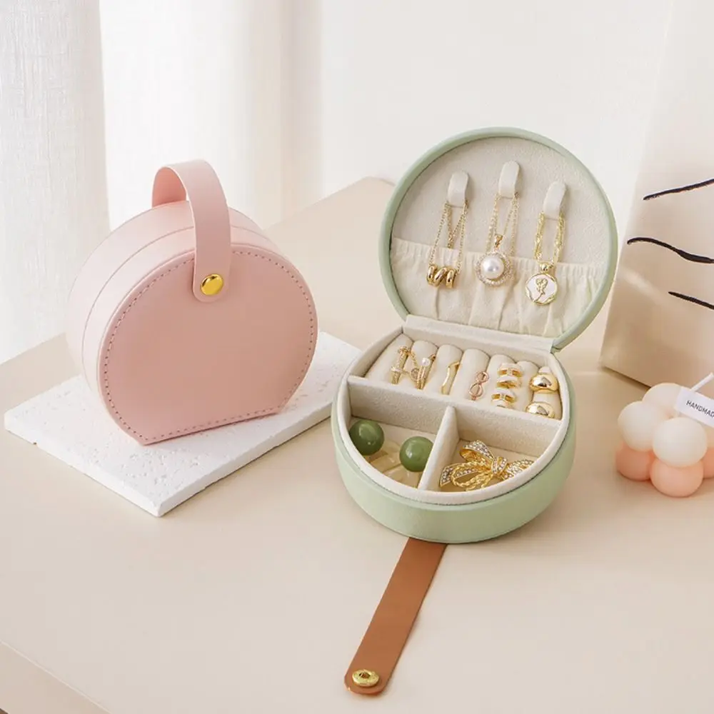 

Creative Unique Macarone Color Jewelry Box Simple Cute Necklace Ring Case PU Solid Color Earring Organizer