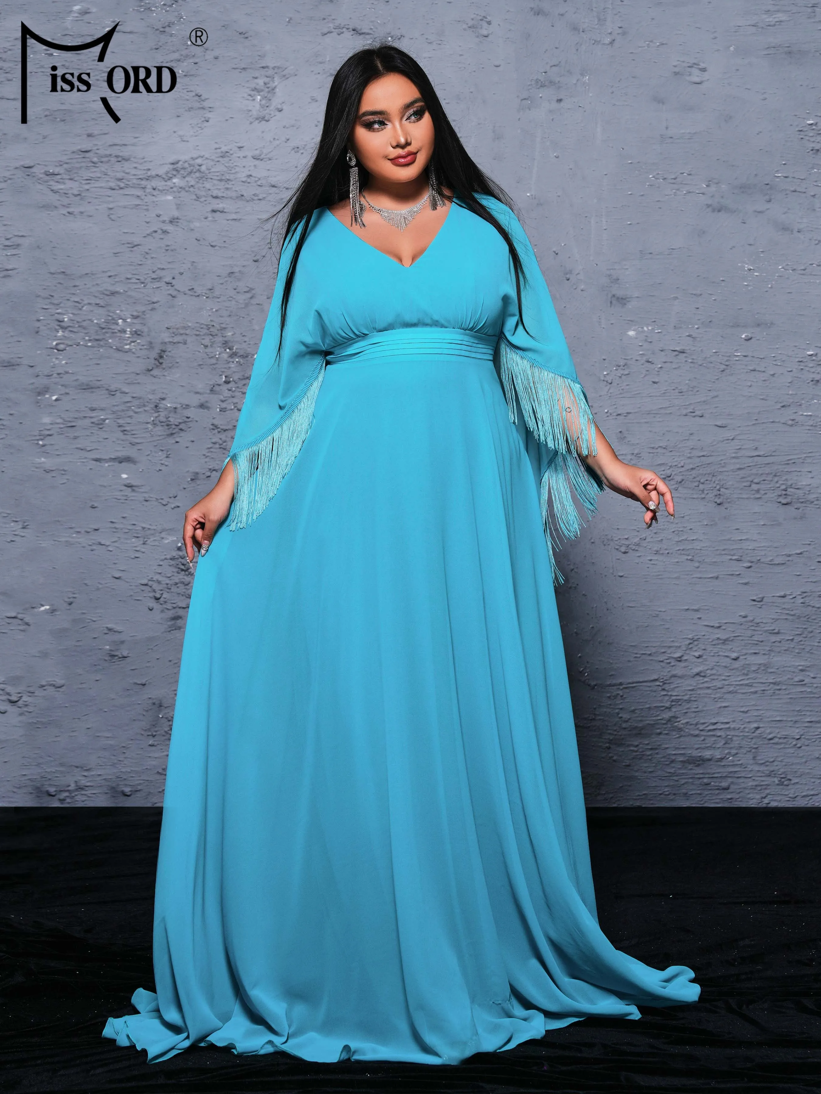 Missord Plus Size Prom Dress V Neck Bat Sleeve A Line Evening Green Floor Length Church Dress