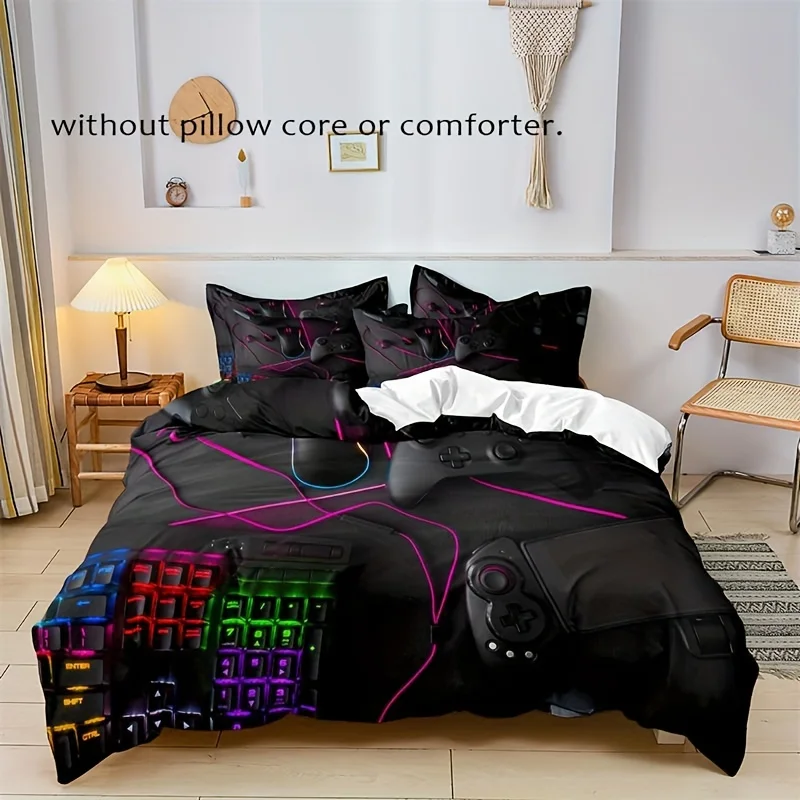 3Pieces down Jacket,Black and White Gamepad Bedding Suit with Pringting,Soft, Comfortable and Breathable down,Bedroom,Guest Room