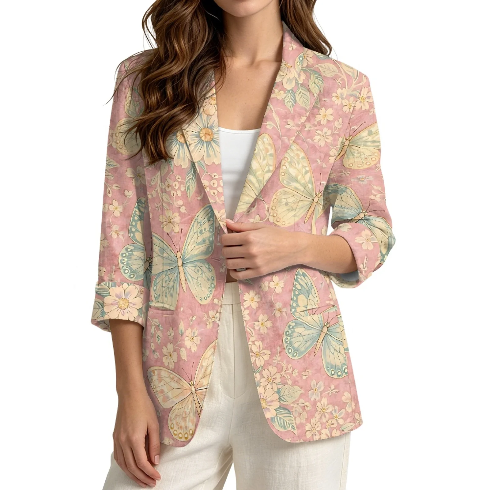 PENSTROLL Butterfly Floral Linen Like Beach Cover Ups Leisure Cardigan Jackets for Women Sizes S-3XL