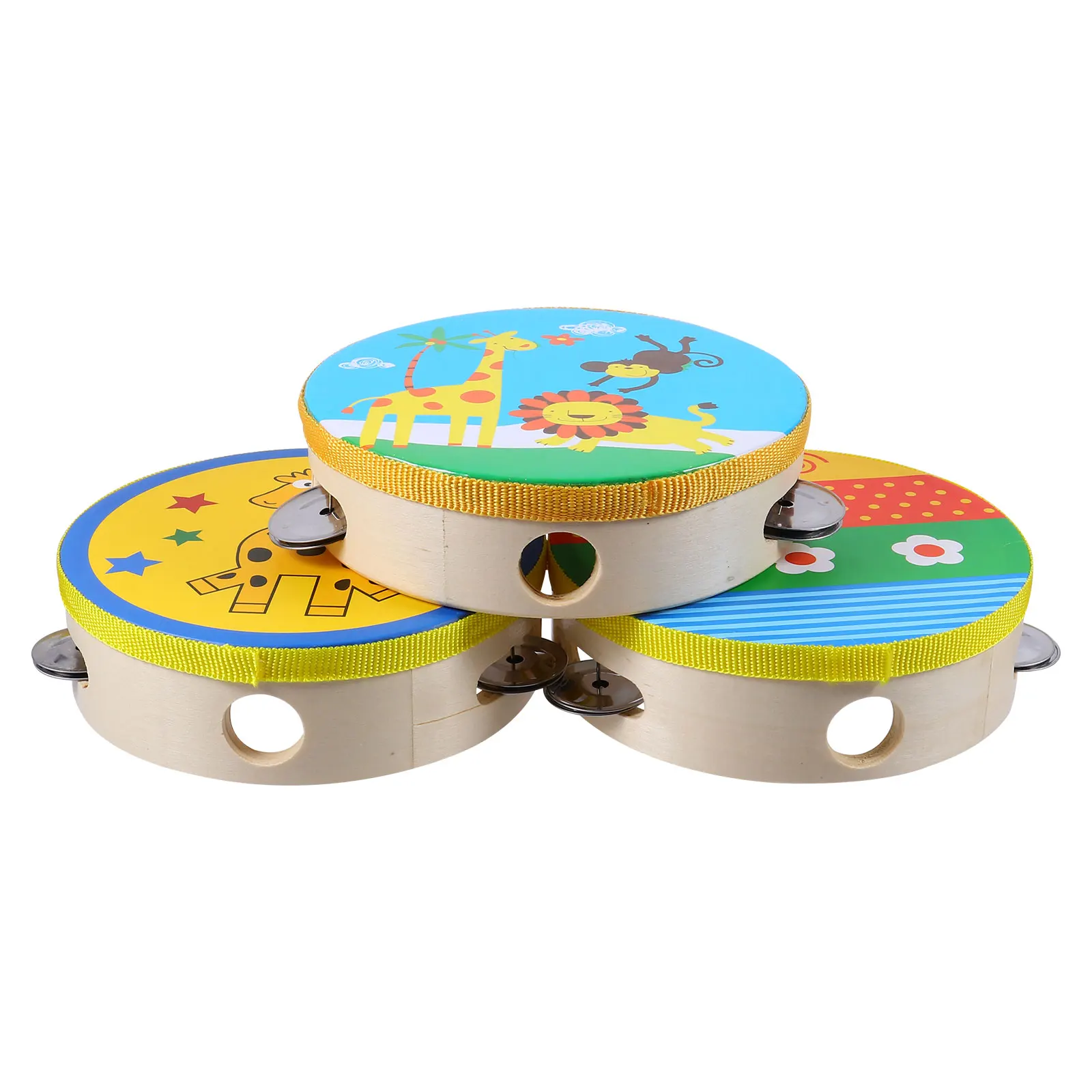 

3pcs Wood Tambourine Handheld Musical Instruments Eco Friendly Kids Toy Baby Music Wooden Toys Sing Dance Accompaniment