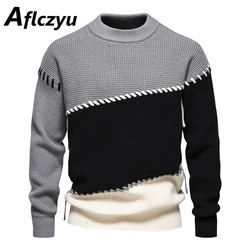 Maglione lavorato a maglia Patchwork uomo primavera autunno o-collo maglione lavorato a maglia moda Casual Pullover di colore a contrasto maglioni maschili Slim Fit