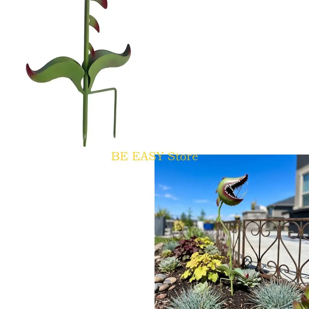 E28F Whimsical Iron Painted Carnivorous Plant Stake Monsters Flower Ground Stake
