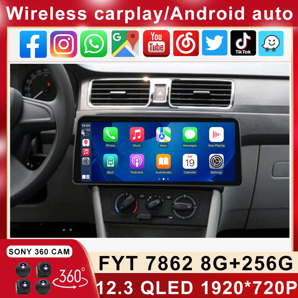 12.3 Inch WIFI+4G 1920*720 QLED For Skoda Rapid 2013-2017 Android Car Stereo Multimedia Video Player Head Unit Carplay Auto SWC