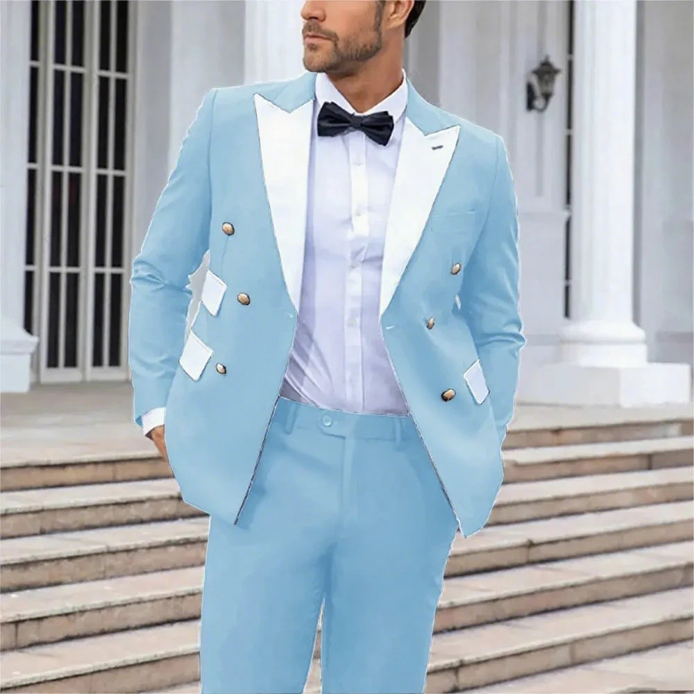 

Customized Wedding Suits For Men Double Breasted Jacket Pants 2 Pieces Man Banquet Party Tuxedo Groom Blazers Sets Customized